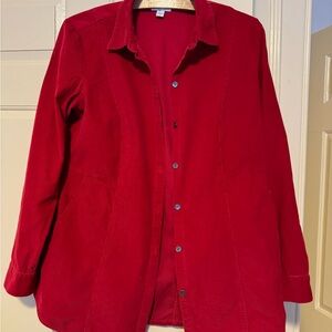 J Jill red corduroy top with 2 pockets